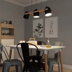 Lampa Wisząca w jadalni nad stołem w stylu skandynawskim Retro Czarna Drewniana reflektory 100cm 3xE27 Caribi