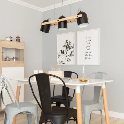 Lampa Wisząca w kuchni nad stołem w stylu Retro Czarna Drewniana reflektory 100cm 3xE27 Caribi