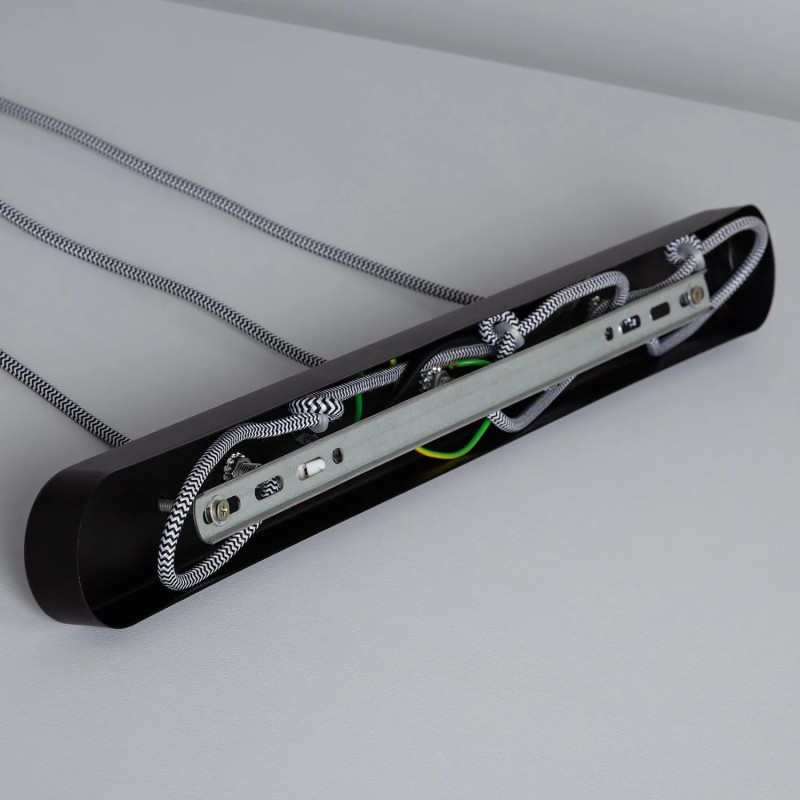 wewnętrzna część mocowania Lampy Wiszącej w stylu Retro Czarna Drewniana reflektory 100cm 3xE27 Caribi