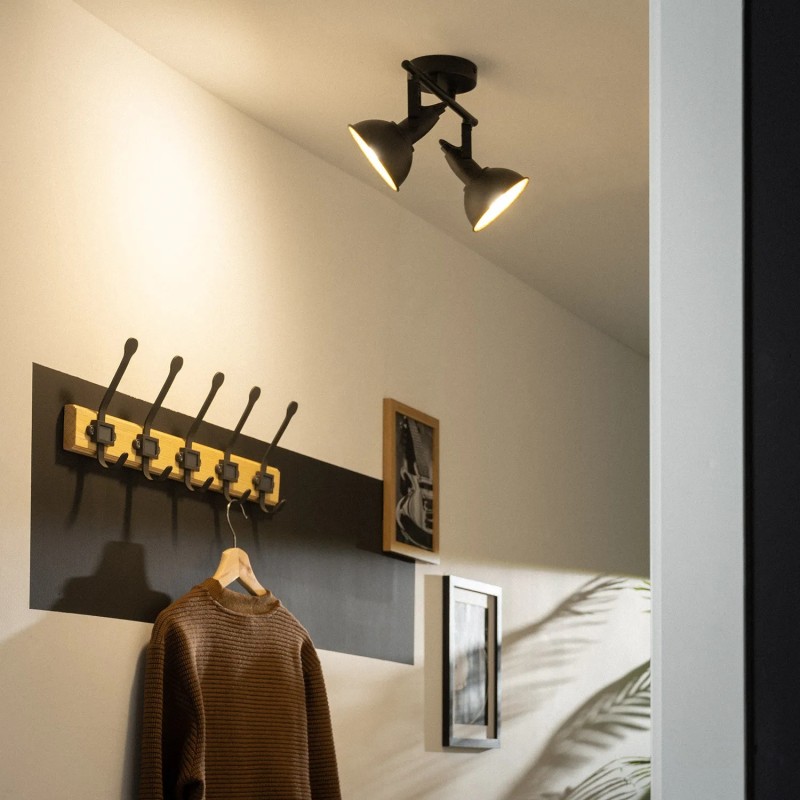 Lampa Sufitowa do korytarza ze skierowanym światłem na wieszak do ubrań Retro Loft Czarno złota 30cm 2xE27 Orte