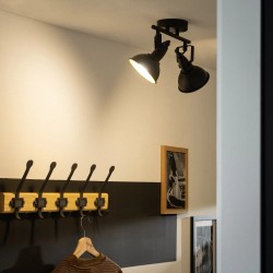Lampa Sufitowa do durzego korytarza  Retro Loft Czarno złota 30cm 2xE27 Orte oświetlająca wieszak i obrazy