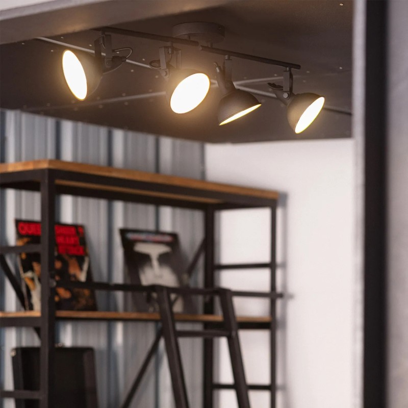 Lampa Sufitowa Retro Loft Czarno złota 75cm 4xE27 Orte na tle półki w biurze