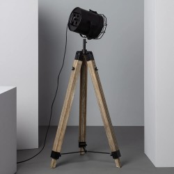 Lampa podłogowa Retro loft Czarna Verde z drewnianymi nogami Lampa podłogowa Retro loft Czarna Verde z drewnianymi nogami