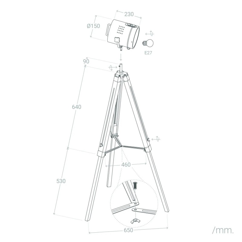Wymiary Lampy podłogowej Retro loft Czarnej Verde Wymiary Lampy podłogowej Retro loft Czarnej Verde