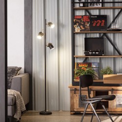 Lampa podłogowa Retro loft Czarna 3xE14 Claudio na tle ściany
