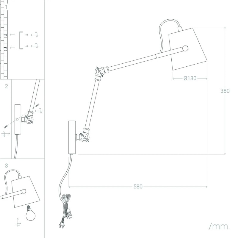 wymiary kinkietu nastawnego czarnego