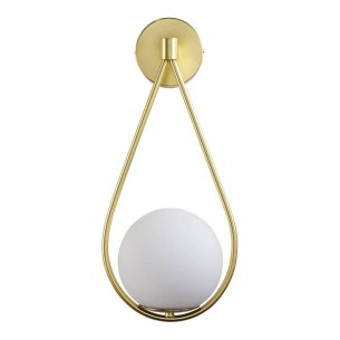 Kinkiet złoty z białym kloszem