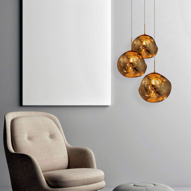 Złota Lampa Wisząca Szklana 3xE27 | Sfero