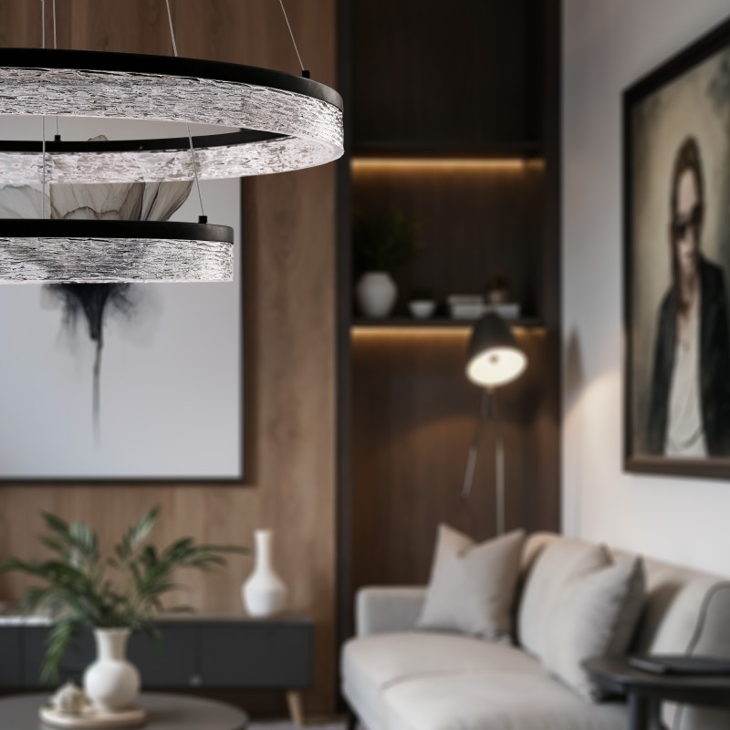 Lampa wisząca czarna FROZI 38W LED 3000K kryształki bezbarwne