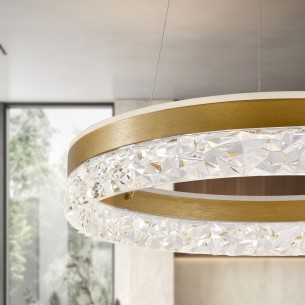 FROZI lampa wisząca złoty 32W 3000K LED kryształki bezbarwne do salonu w przybliżeniu FROZI lampa wisząca złoty 32W 3000K LED kryształki bezbarwne do salonu w przybliżeniu