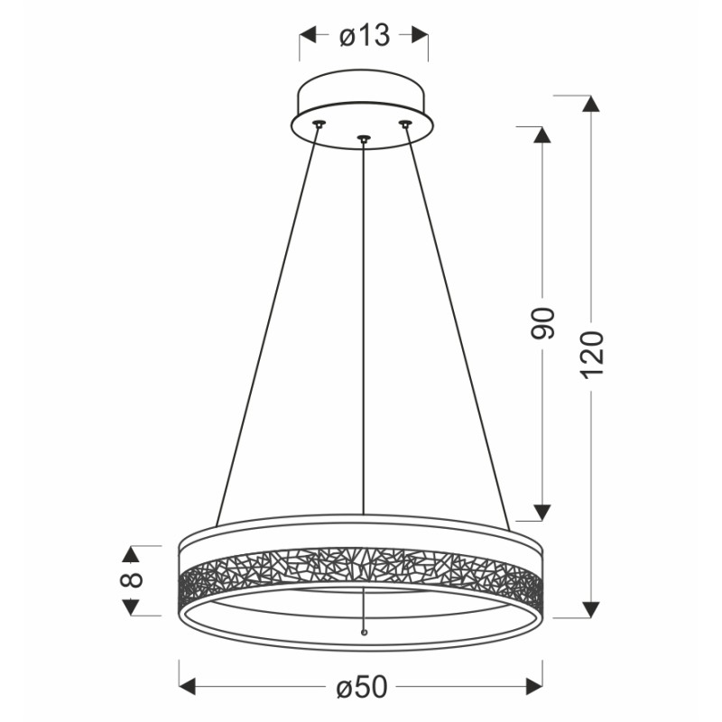 Nowoczesna lampa sufitowa z długim zawiesiem z podanymi wymiarami Nowoczesna lampa sufitowa z długim zawiesiem z podanymi wymiarami
