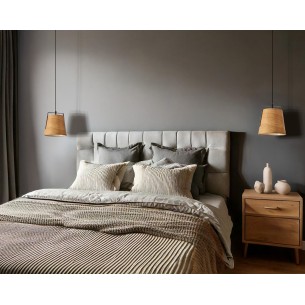 Lampa Wisząca Milbury czarny 1x40W abażur żółty w stylu japandi zamontowany w sypialni