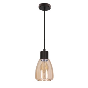 Lampa wisząca czarna MOLDO 1x40W E27 klosz bursztynowy