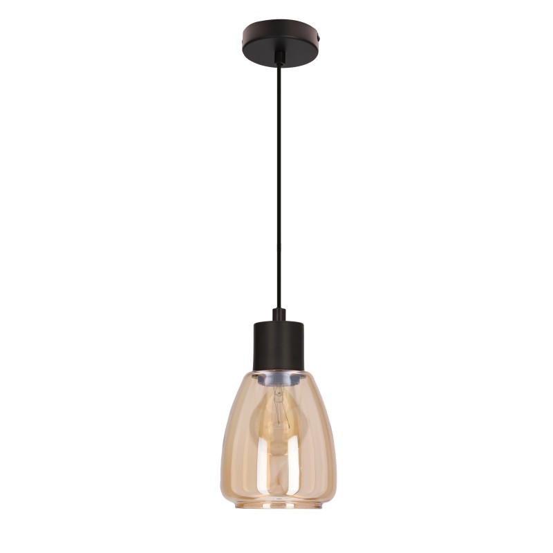 Lampa wisząca czarna MOLDO 1x40W E27 klosz bursztynowy