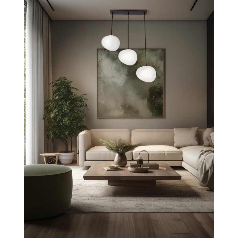 Lampa wisząca czarna STONES 20cm 3x40W E27 klosz biały
