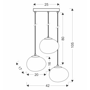 Lampa wisząca STONES z wymiarami 105x42x42 cm, czarno-biała, z trzema źródłami światła E27