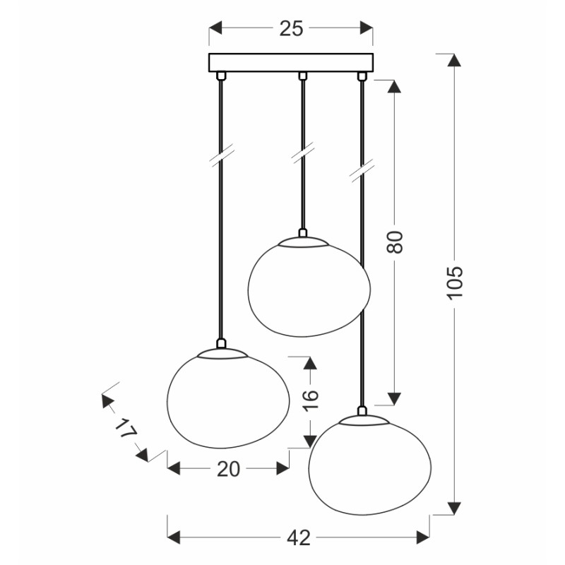 Lampa wisząca STONES z wymiarami 105x42x42 cm, czarno-biała, z trzema źródłami światła E27
