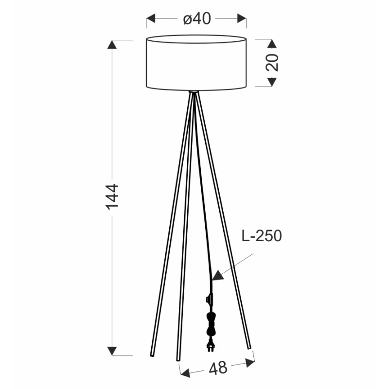 SHANTI lampa podłogowa czarny 1x40W E27 abażur beżowy 51-38760 z podanymi wymiarami