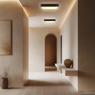 Nowoczesny plafon sufitowy kwadratowy czarny Quattro klosz biały 35x35 10-31952 candellux zamontowany w holu