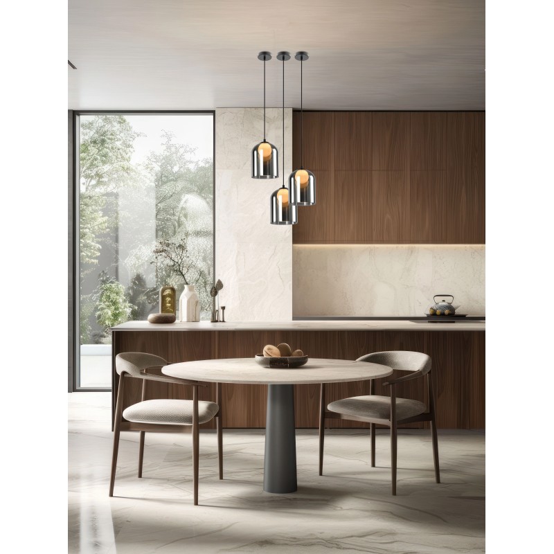 Lampa sufitowa czarna Klea klosz dymiony + biały 1x15W