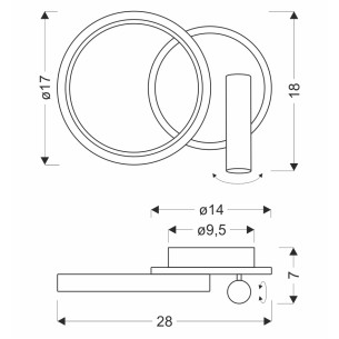 Nowoczesny kinkiet naścienny w kolorze czarnym okrągły z podanymi wymiarami