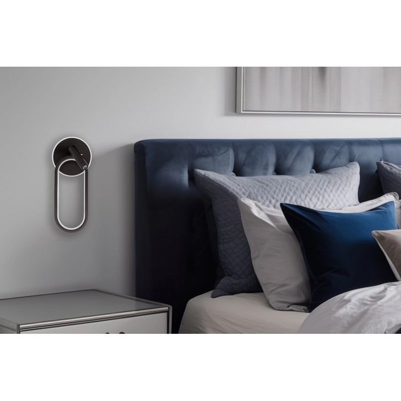 Kinkiet do sypialni czarny naścienny owal  MONET klosz akrylowy 13W LED 22-35691 zamontowany na ścianie przy łóżku