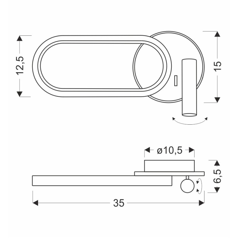 Kinkiet czarny naścienny owal  MONET klosz akrylowy 13W LED 22-35691