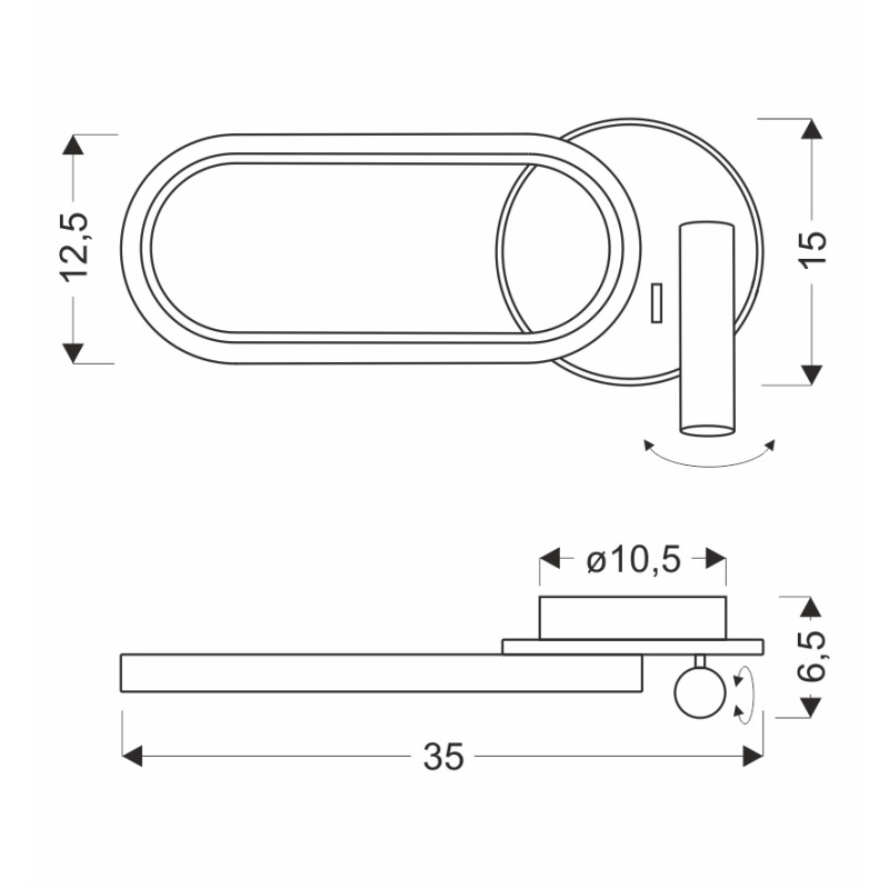 Kinkiet naścienny złoty owal MONET klosz akrylowy 13W LED z podanymi wymiarami
