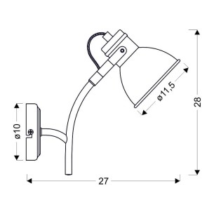 Kinkiet czarno-biały regulowany drążek ścienny Zumba z podanymi wymiarami Kinkiet czarno-biały regulowany drążek ścienny Zumba z podanymi wymiarami