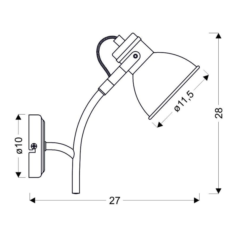 Kinkiet czarno-biały regulowany drążek ścienny Zumba z podanymi wymiarami Kinkiet czarno-biały regulowany drążek ścienny Zumba z podanymi wymiarami