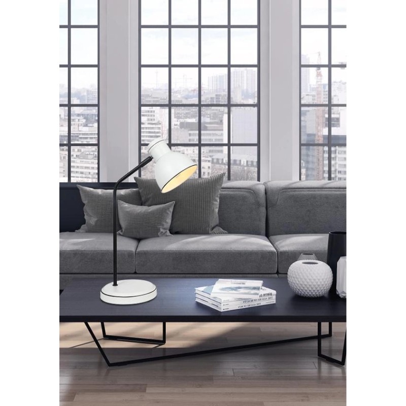 Lampka stołowa biało-czarna prosta Zumba na stole do salonu Lampka stołowa biało-czarna prosta Zumba na stole do salonu