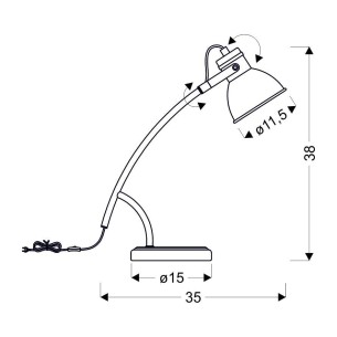 Lampka stołowa biało-czarna z podanymi wymiarami Lampka stołowa biało-czarna z podanymi wymiarami