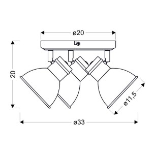 plafon sufitowy biało-czarny regulowany 3x40W Zumba Candellux 98-72160 zwymiarowana