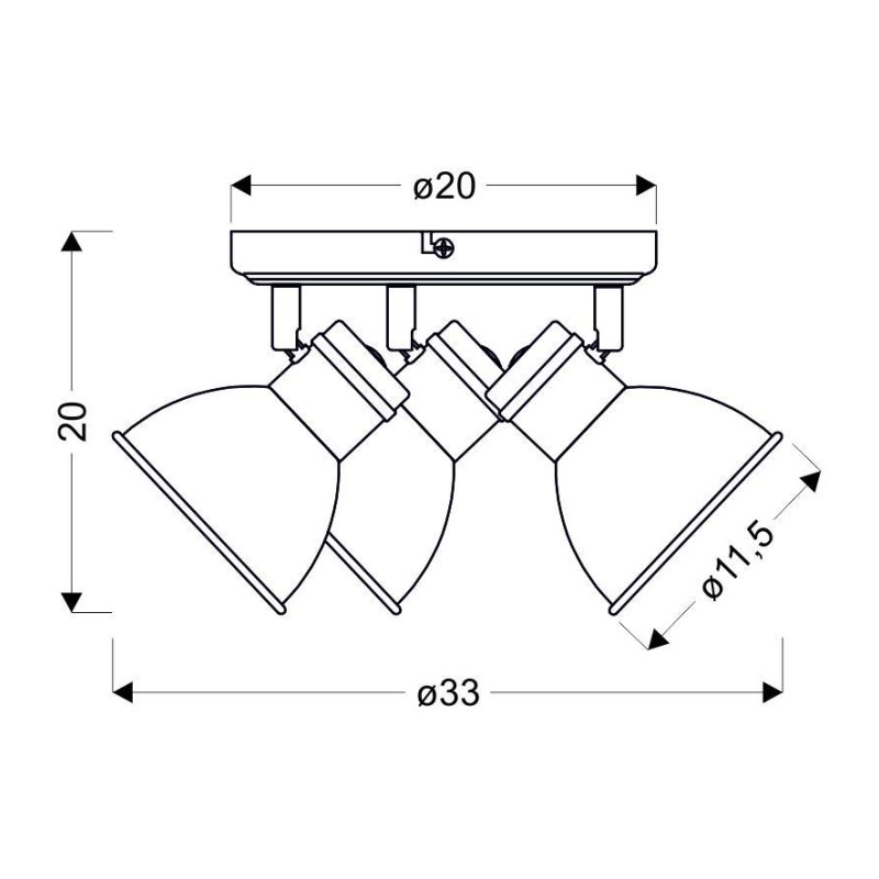 plafon sufitowy biało-czarny regulowany 3x40W Zumba Candellux 98-72160 zwymiarowana