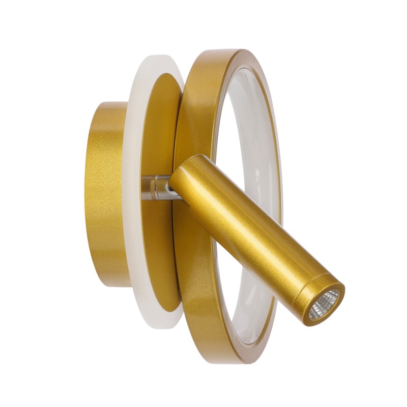 Nowoczesny Kinkiet do sypialni ścienny złoty koło klosz akrylowy MONET 18W LED widok od boku