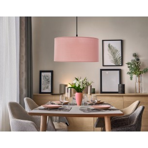 Lampa wisząca czarna z abażurem jasny wrzosowy SHANTI nad stół do jadalni