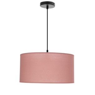 Lampa wisząca z abażurem w kolorze wrzosu z czarnym zawiesiem do salonu