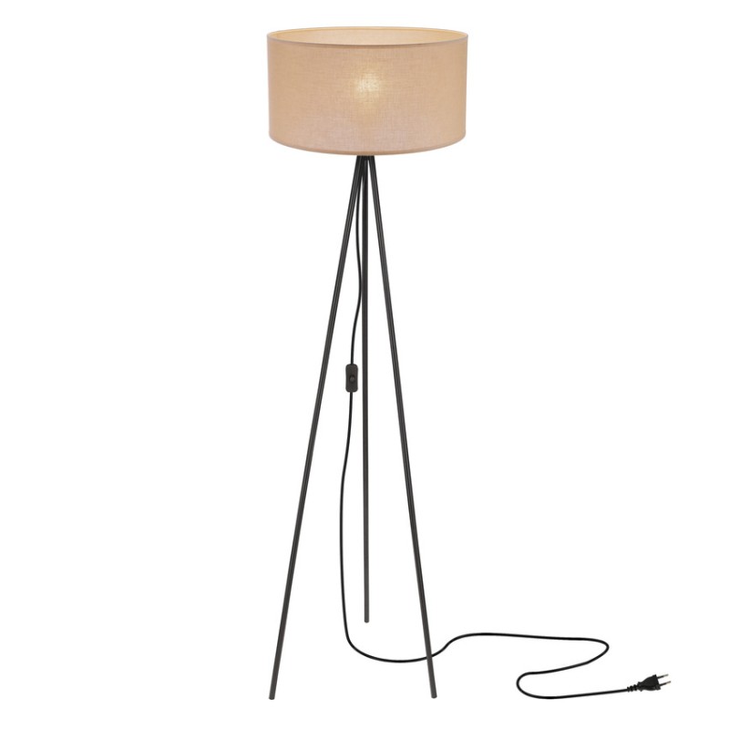 Lampa podłogowa abażur beżowy SHANTI 1x40W z czarnymi nogami przewodem i włącznikiem