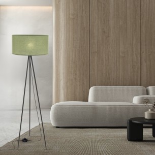Lampa podłogowa z abażurem kolor miętowy SHANTI w salonie przy łóżku