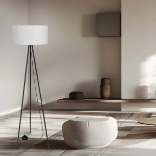 Lampa podłogowa szary abażur czarny trójnóg