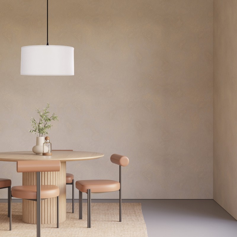 Lampa wisząca z abażurem w kolorze szarym do jadalni SHANTI czarny 1x40W E27 31-38678 zamontowana nad stołem