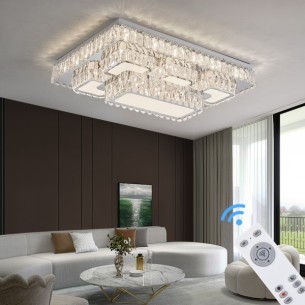 duży plafon led z pilotem w stylu glamour z kryształami do salonu