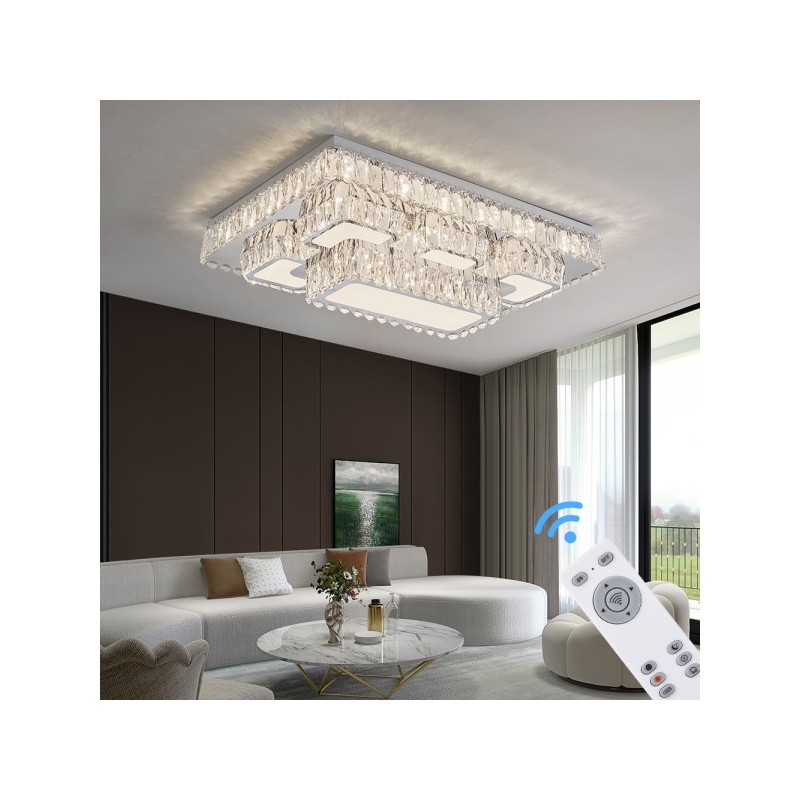 duży plafon led z pilotem w stylu glamour z kryształami do salonu