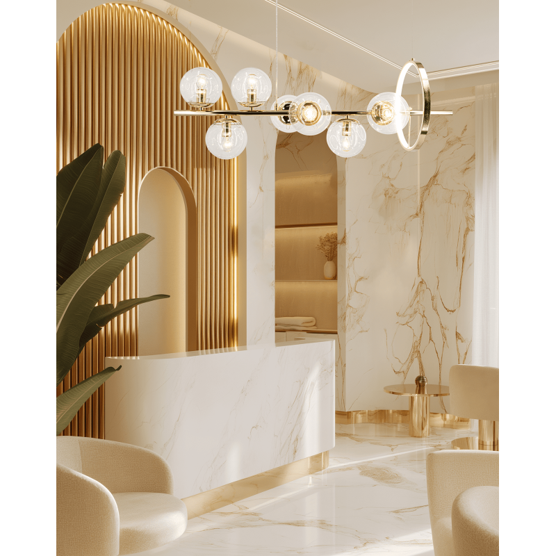 Lampa wisząca z kulami do salonu złota