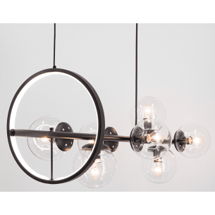 Lampa wisząca z kloszami szklanymi na żarówki oraz z modułem led w pierścieniu