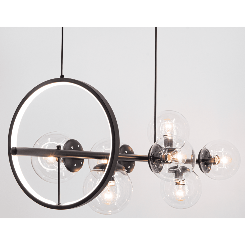 Lampa wisząca z kloszami szklanymi na żarówki oraz z modułem led w pierścieniu