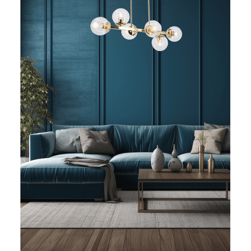 nowoczesna lampa do salonu złota ze szklanymi kloszami nad stół nowoczesna lampa do salonu złota ze szklanymi kloszami nad stół