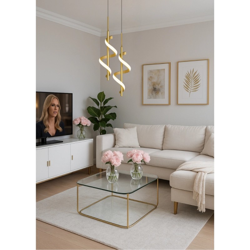 Lampa wisząca długa złota do salonu led