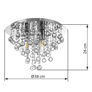 plafon lampa w stylu glamour z kryształowymi kulami i łańcuszkami