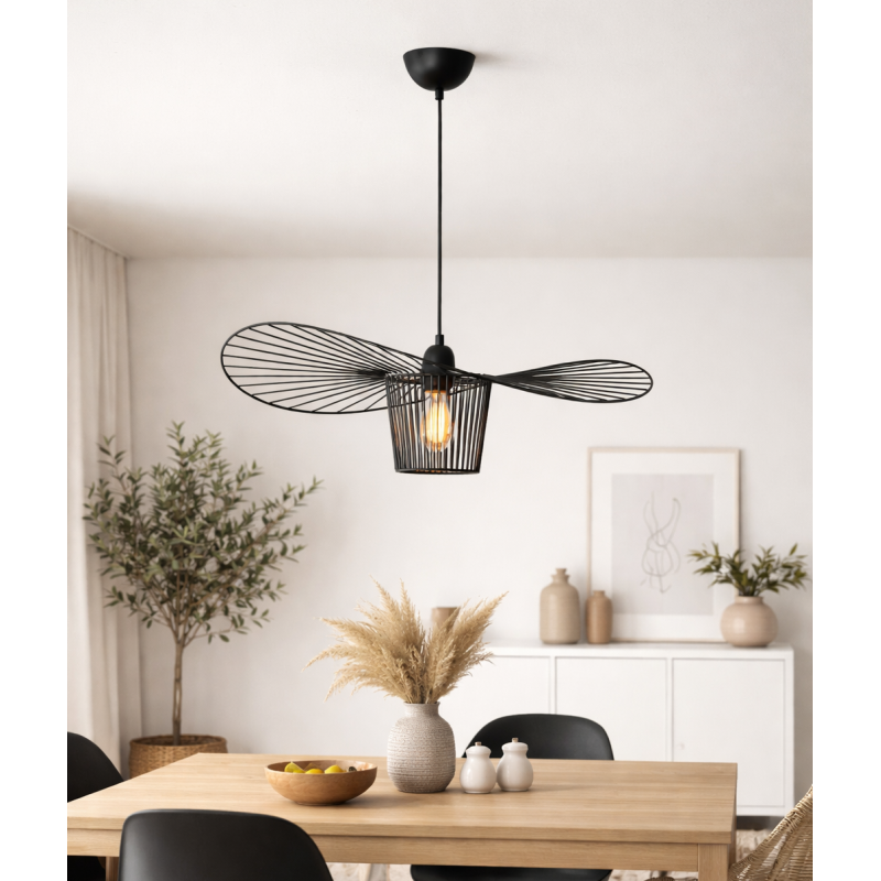 Lampa wisząca czarna metalowa druciany klosz kapelusz